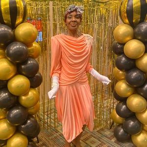 Vintage Ruched Sequins Flower Flare Skirt maxi Dress